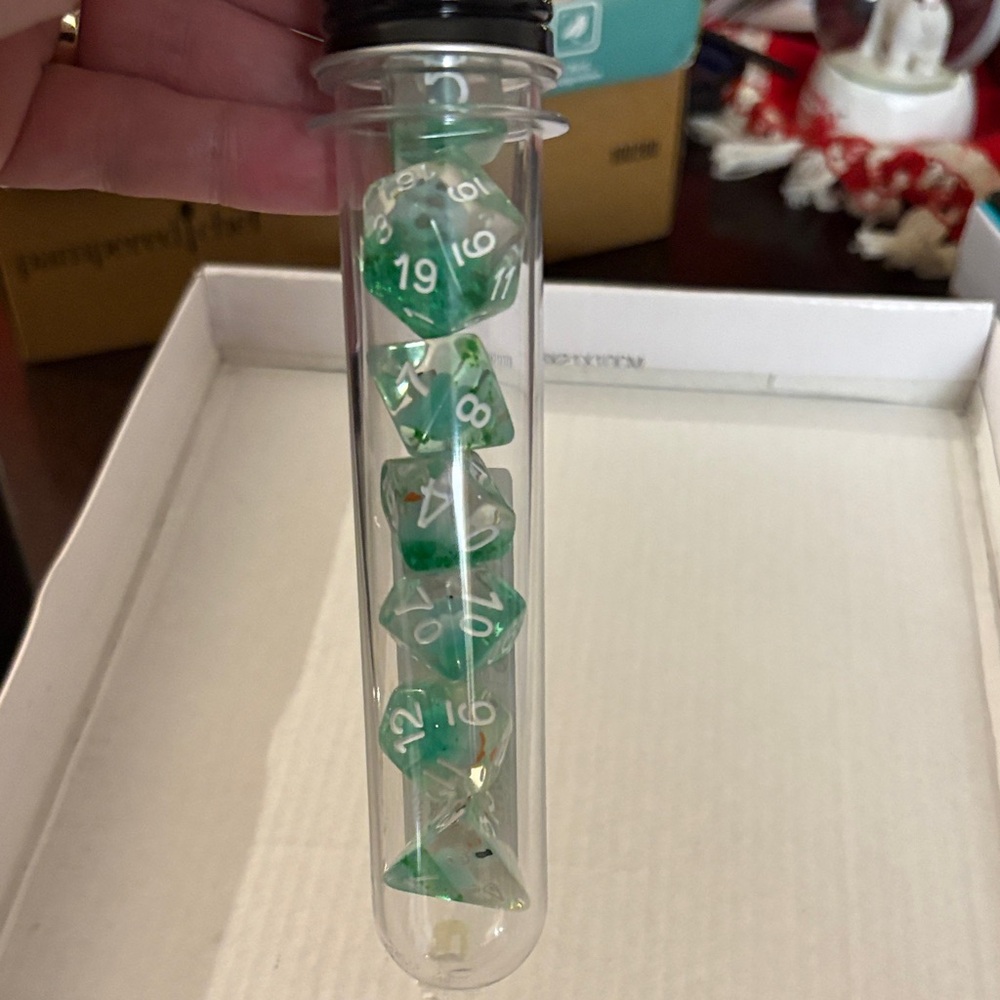 Green Polyhedral Dice Set in Tube